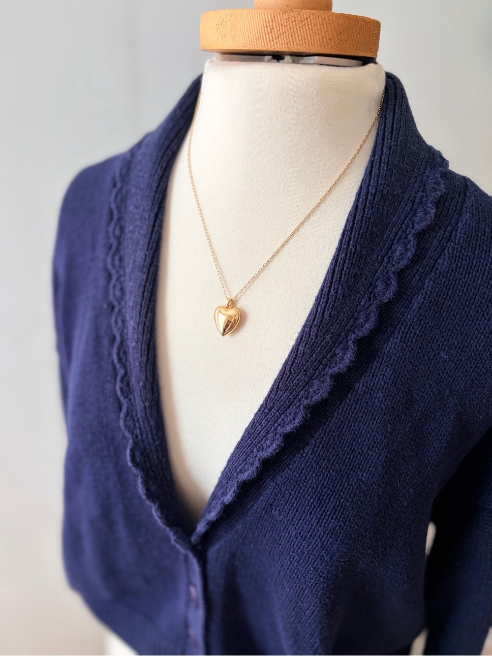 Vintage 90s Navy Blue Scalloped Cardigan | French Girl Coastal Grandma Parisian